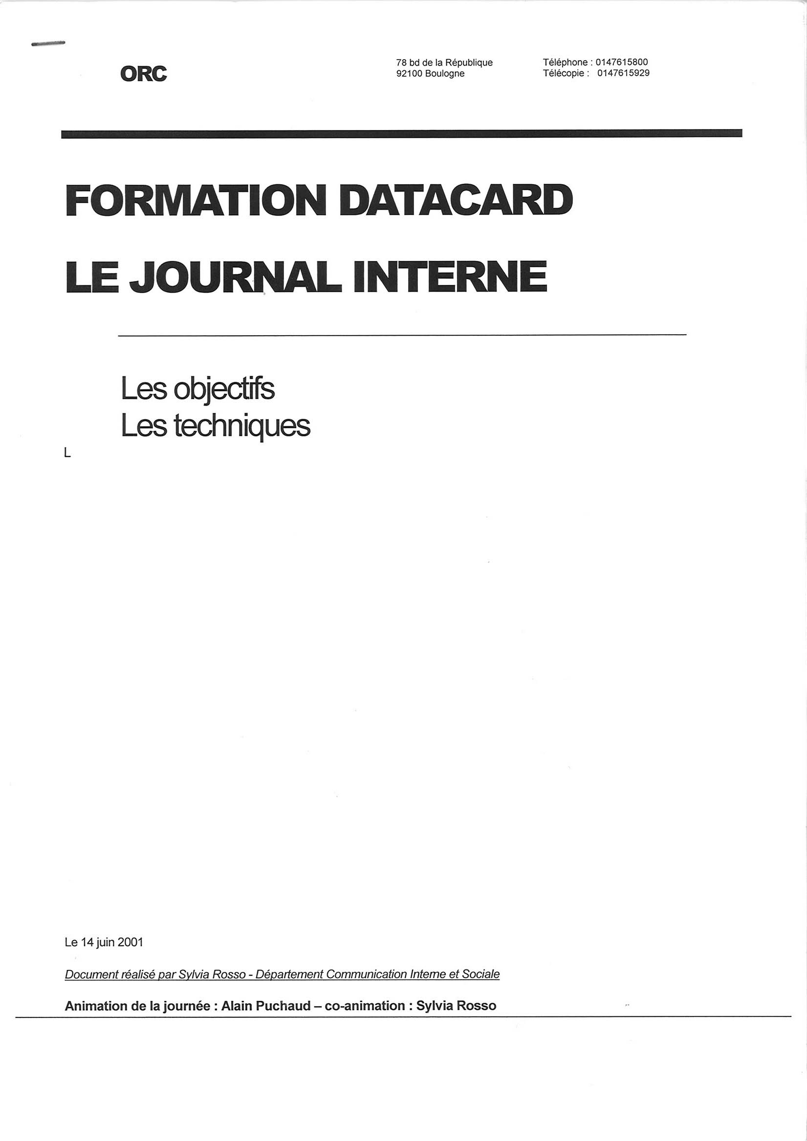 Image d’un document d’une formation menée par Nostromo, agence de communication, pour ORC