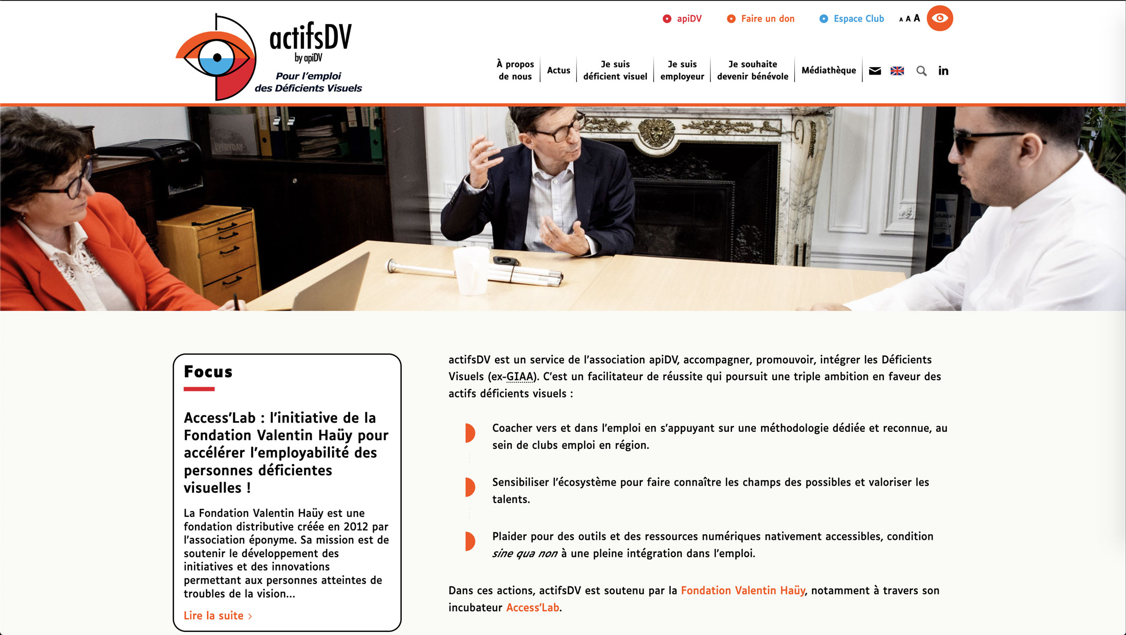 Image du site web pour actifsDV réalisé par Nostromo, agence de communication, pour apiDV