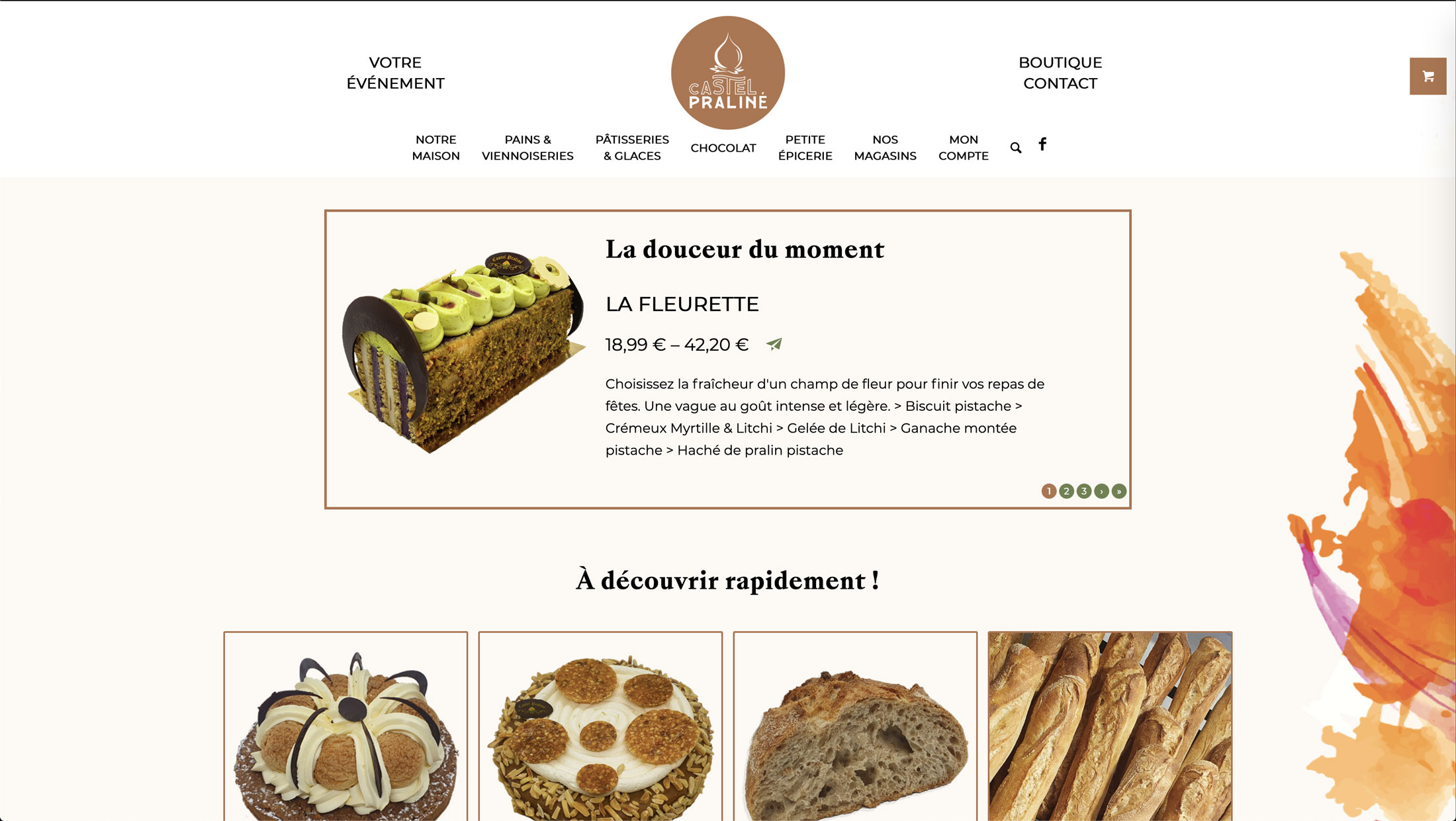 Image du site web réalisé par Nostromo, agence de communication, pour Castel Praline