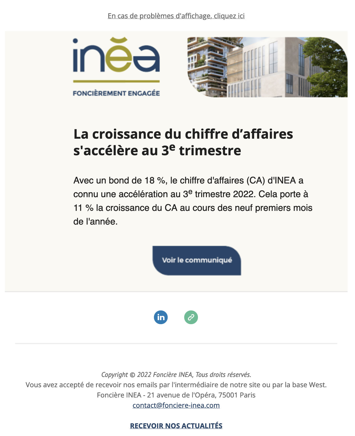 Image de la newsletter réalisée par Nostromo, agence de communication, pour Inea