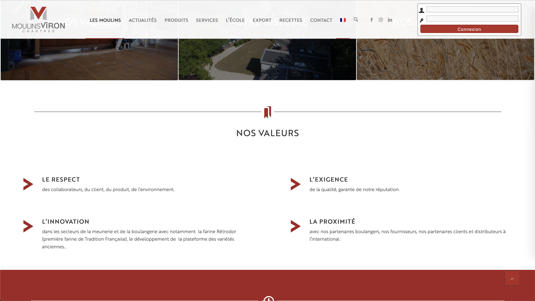 Image du site web réalisé par Nostromo, agence de communication, pour les Moulins Viron