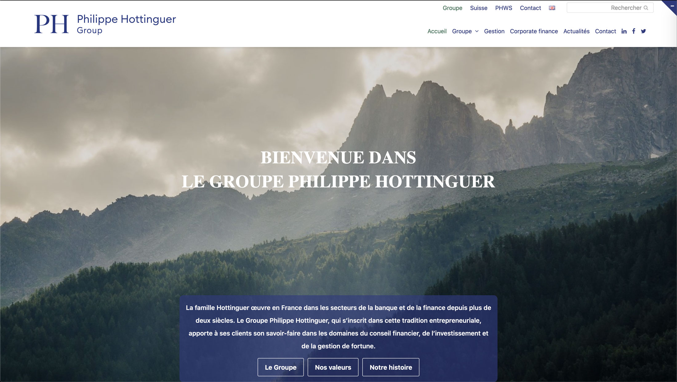 Image du site web réalisé par Nostromo, agence de communication, pour Philippe Hottinguer Group