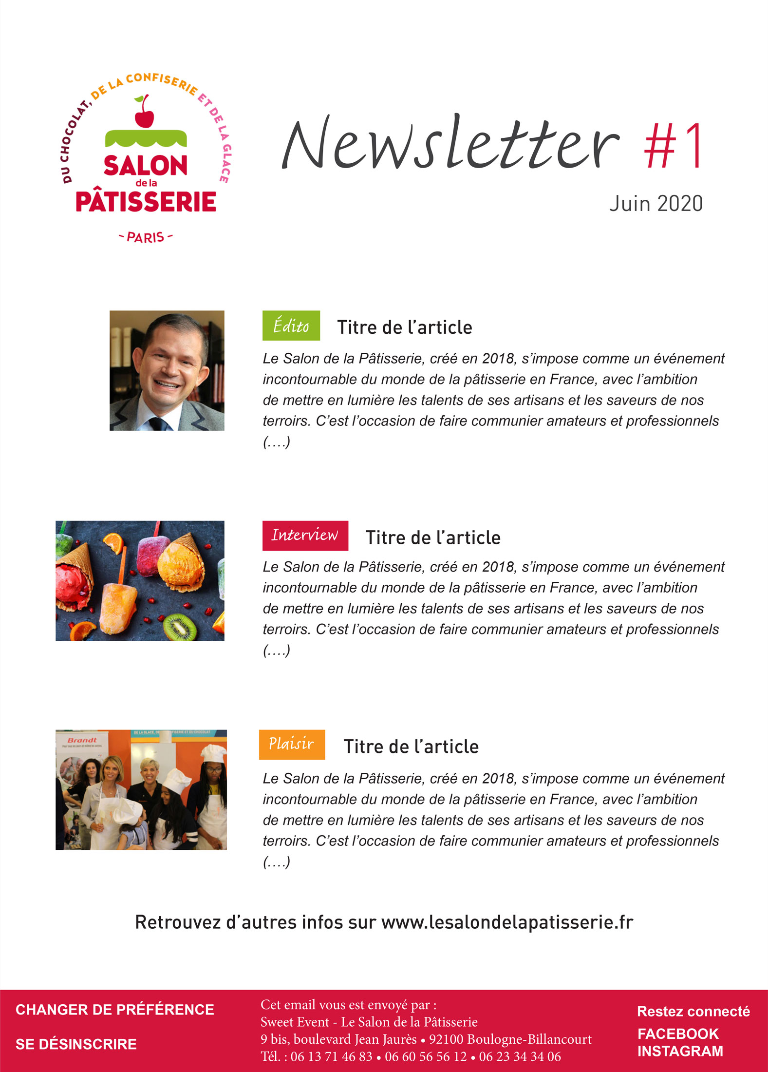 Image d'une newsletter réalisée par Nostromo, agence de communication, pour le Salon de la Pâtisserie