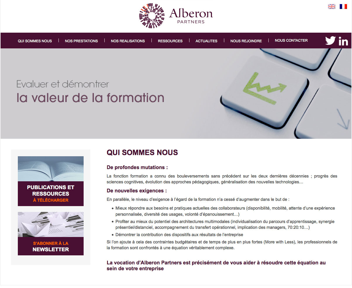 Image du site web réalisé par Nostromo, agence de communication, pour Alberon Partners