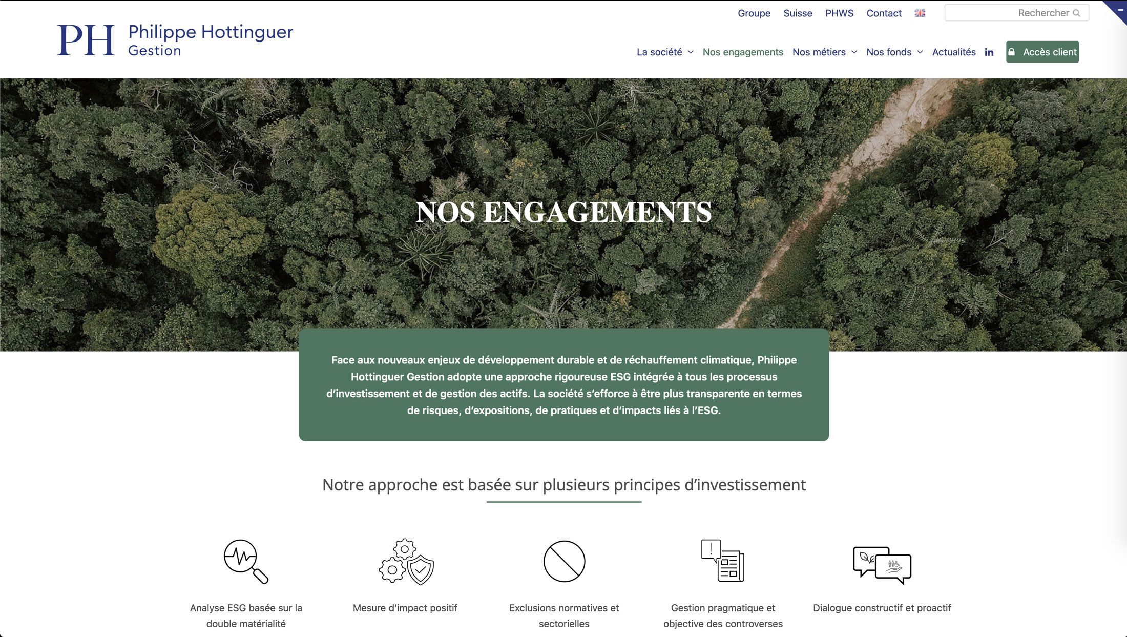 Image du site web réalisé par Nostromo, agence de communication, pour Philippe Hottinguer Group